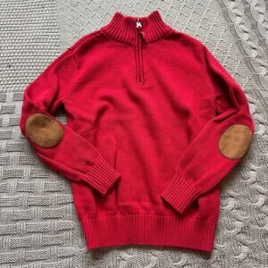Hope & Henry Red Elbow Pad Elbow Patch 1/4 Zip Pullover ~ S {6/7}